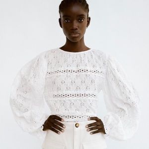 NWT Zara textured embroidered long sleeve blouse SZ-M